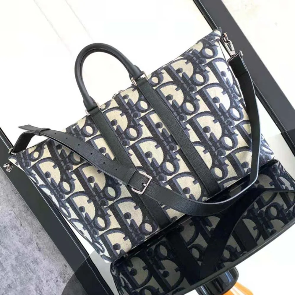 Dior Weekender 50 Bag Beige and Black Maxi Dior Oblique Jacquard for Men
