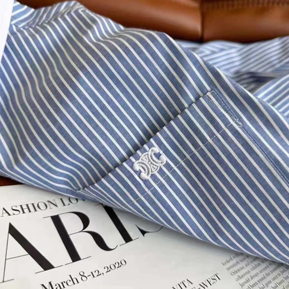 Celine Cropped Shirt in Striped Cotton for Women