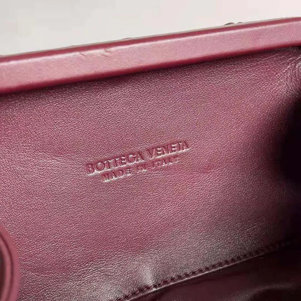 Bottega Veneta Knot On Strap Foulard Intreccio Leather Minaudiere with Strap for Women in Maroon