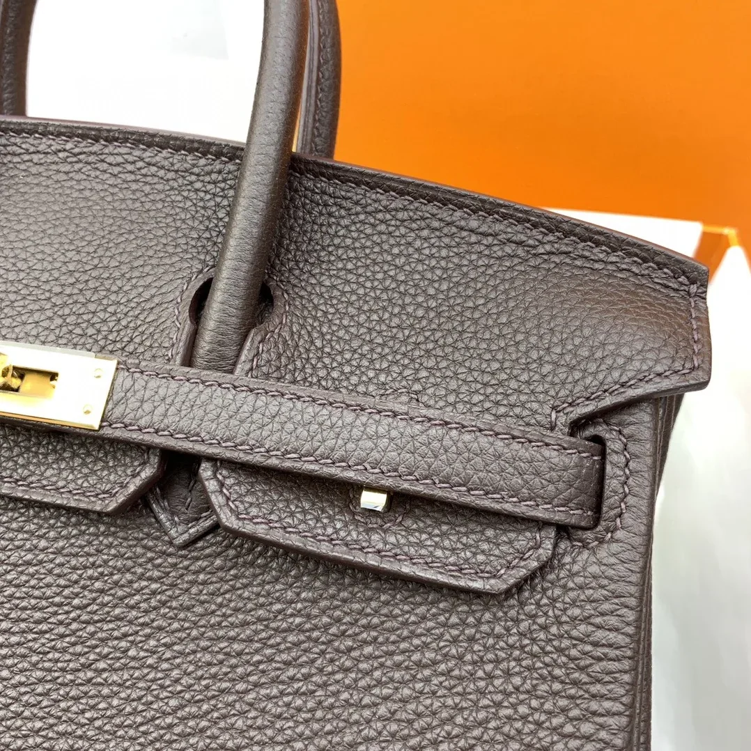 Hermes Birkin Top Handle Bag / Nata Swift Dark Brown Gold Hardware