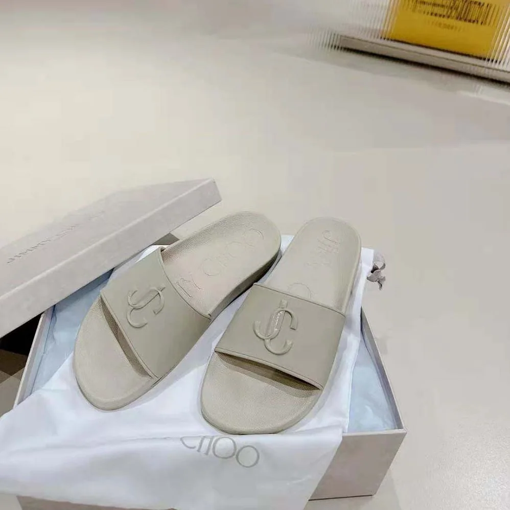 Jimmy Choo Port/F Barley Rubber Slides with JC Monogram for Women