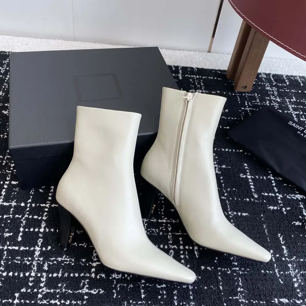 Saint Laurent YSL Jill Booties In Smooth Leather for Women in White