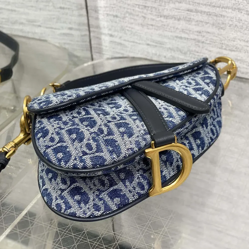 Dior Saddle Bag with Strap Blue Denim Dior Oblique Jacquard for Women