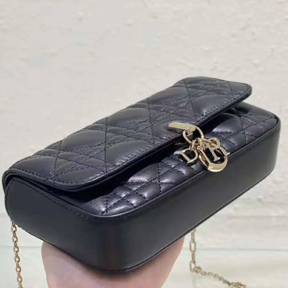 Dior Lady Dior Phone Pouch Black Cannage Lambskin for Women