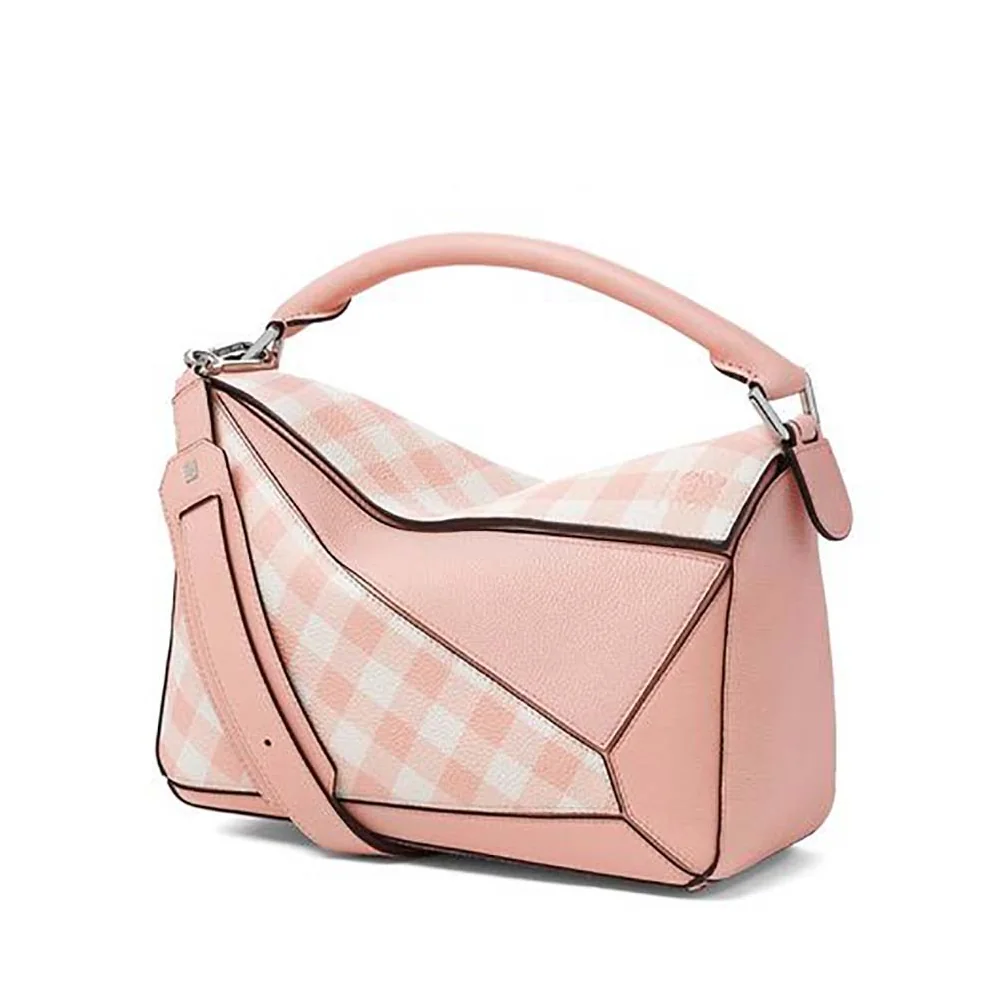 Loewe Puzzle Gingham Bag in Calfskin for Women in Pink Loewe Puzzle Gingham Bag in Calfskin for Women in Pink