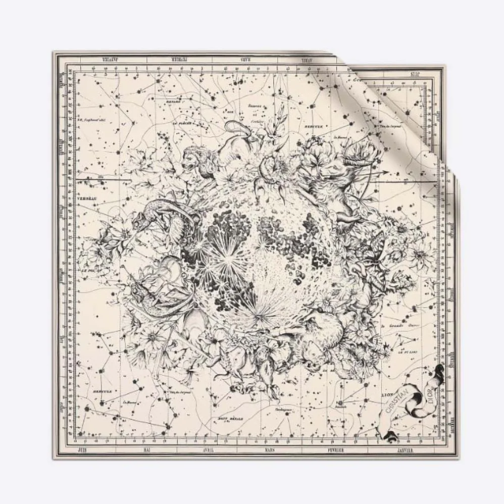 Dior Zodiac Square Scarf White and Black Silk Twill for Women
