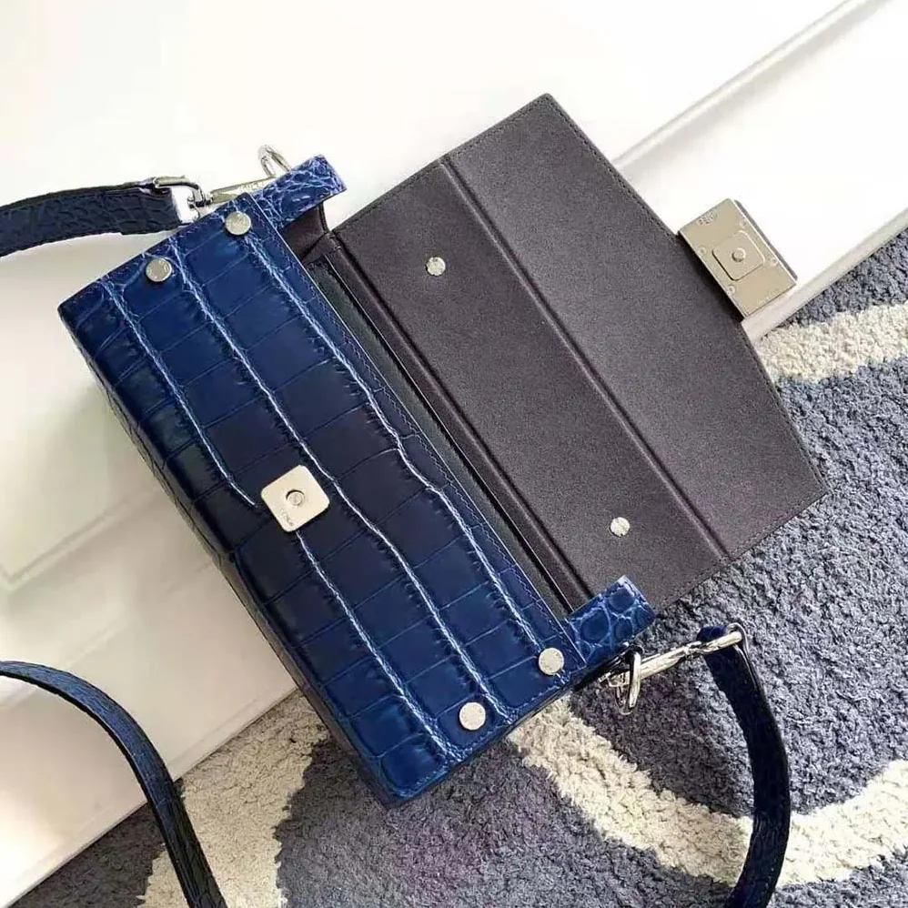 Fendi Soft Trunk Baguette Blue Gradient Crocodile Bag for Men