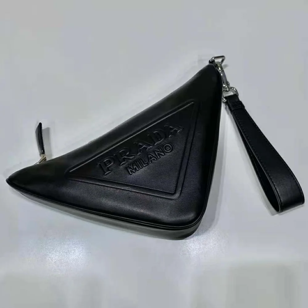 Prada Leather Triangle Leather Pouch for Women in Black