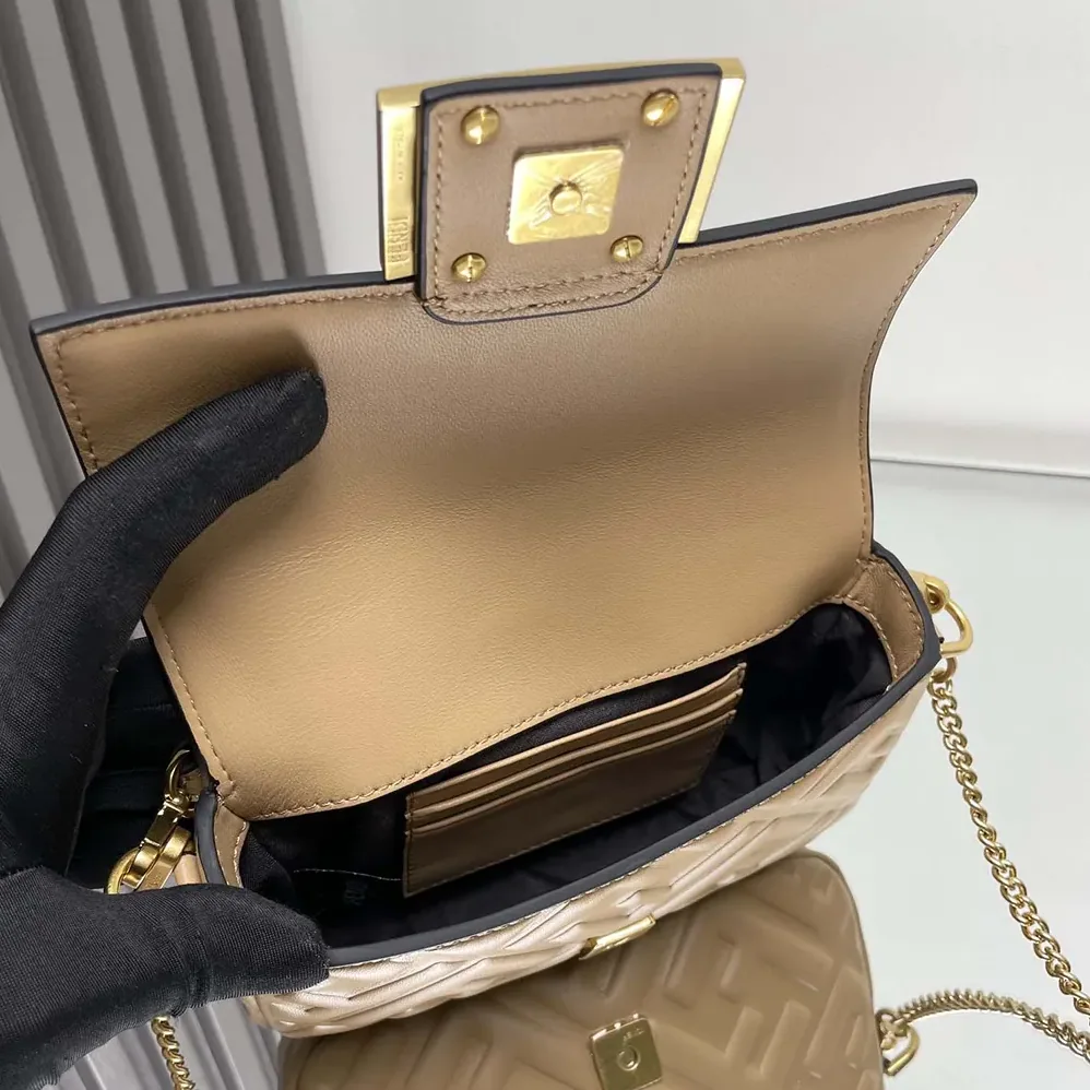 Fendi Baguette Mini Dove Gray Nappa Leather Bag with FF Motif for Women