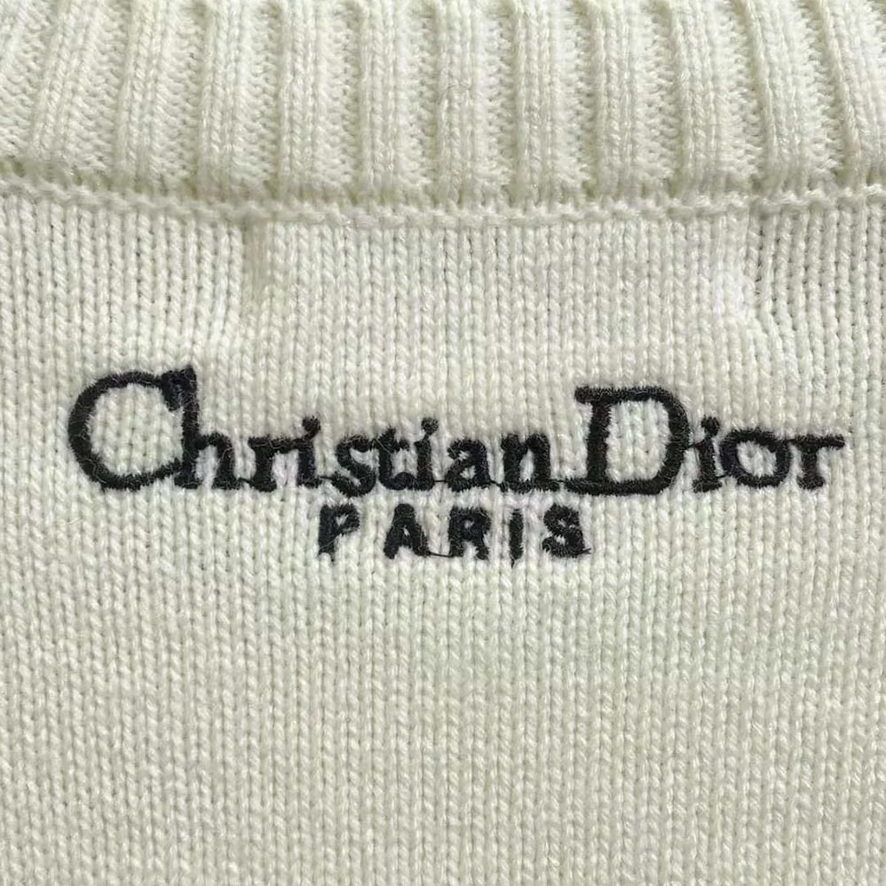 Dior Embroidered Sweater Ecru Cashmere Knit with Pastel Midnight Blue Butterfly Around The World Motif for Women