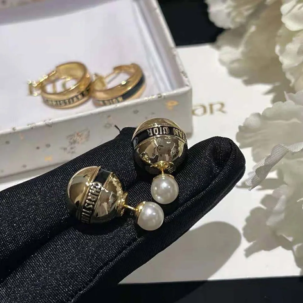 Dior Tribales Earrings Gold-Finish Metal and Black Lacquer for Women