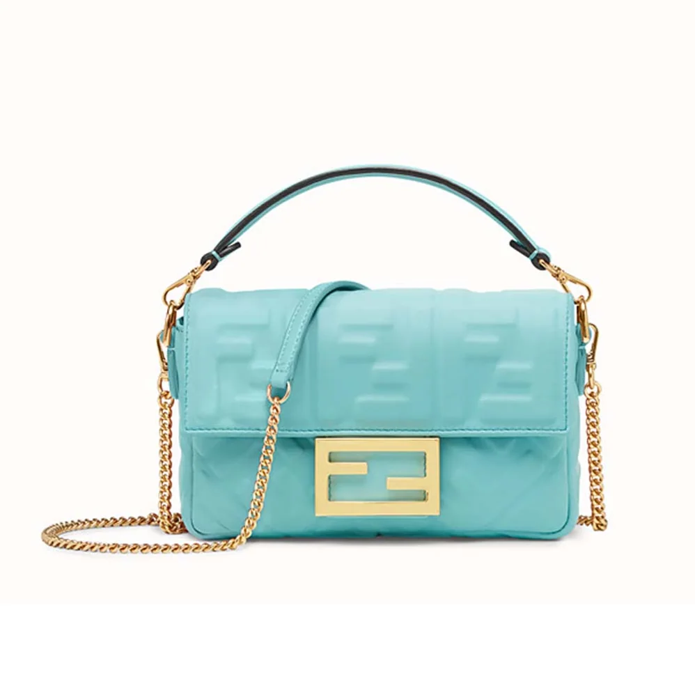 Fendi Iconic Baguette Leather Bag in Mini Size for Women in Aqua Fendi Iconic Baguette Leather Bag in Mini Size for Women in Aqua
