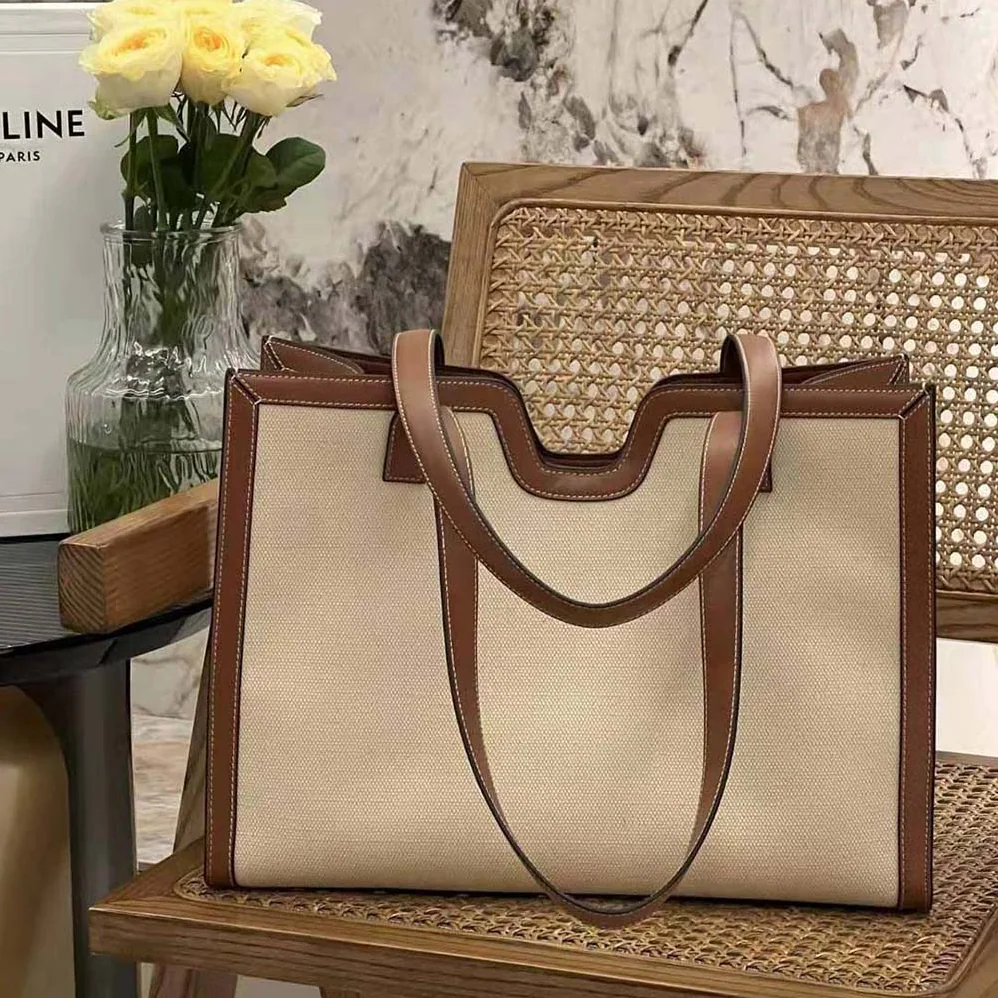 Celine Cabas 16 in Textile and Calfskin for Women in Beige Celine Cabas 16 in Textile and Calfskin for Women in Beige