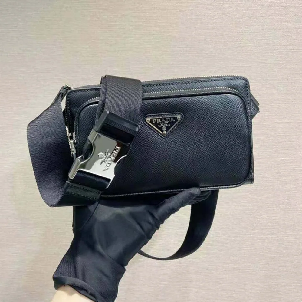 Prada Saffiano Leather Belt Bag for Men in Black Prada Saffiano Leather Belt Bag for Men in Black