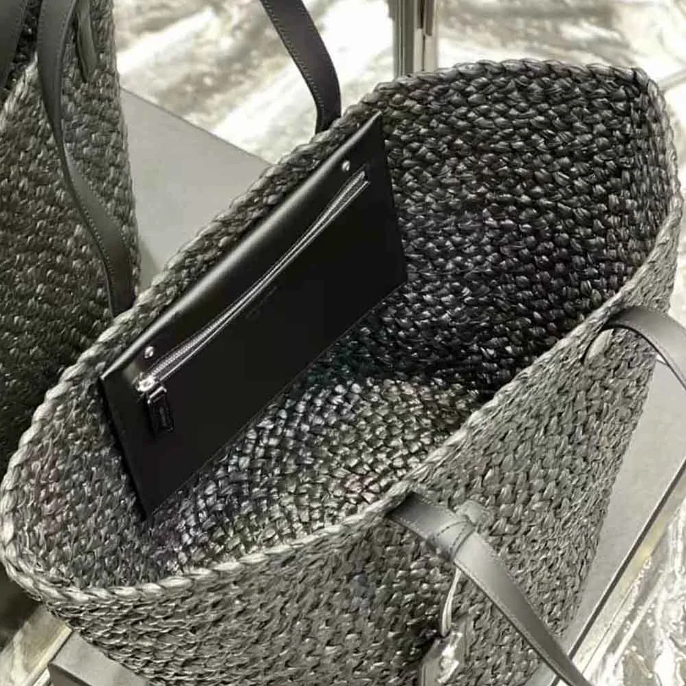 Saint Laurent YSL Panier Medium Bag in Raffia for Women in Black