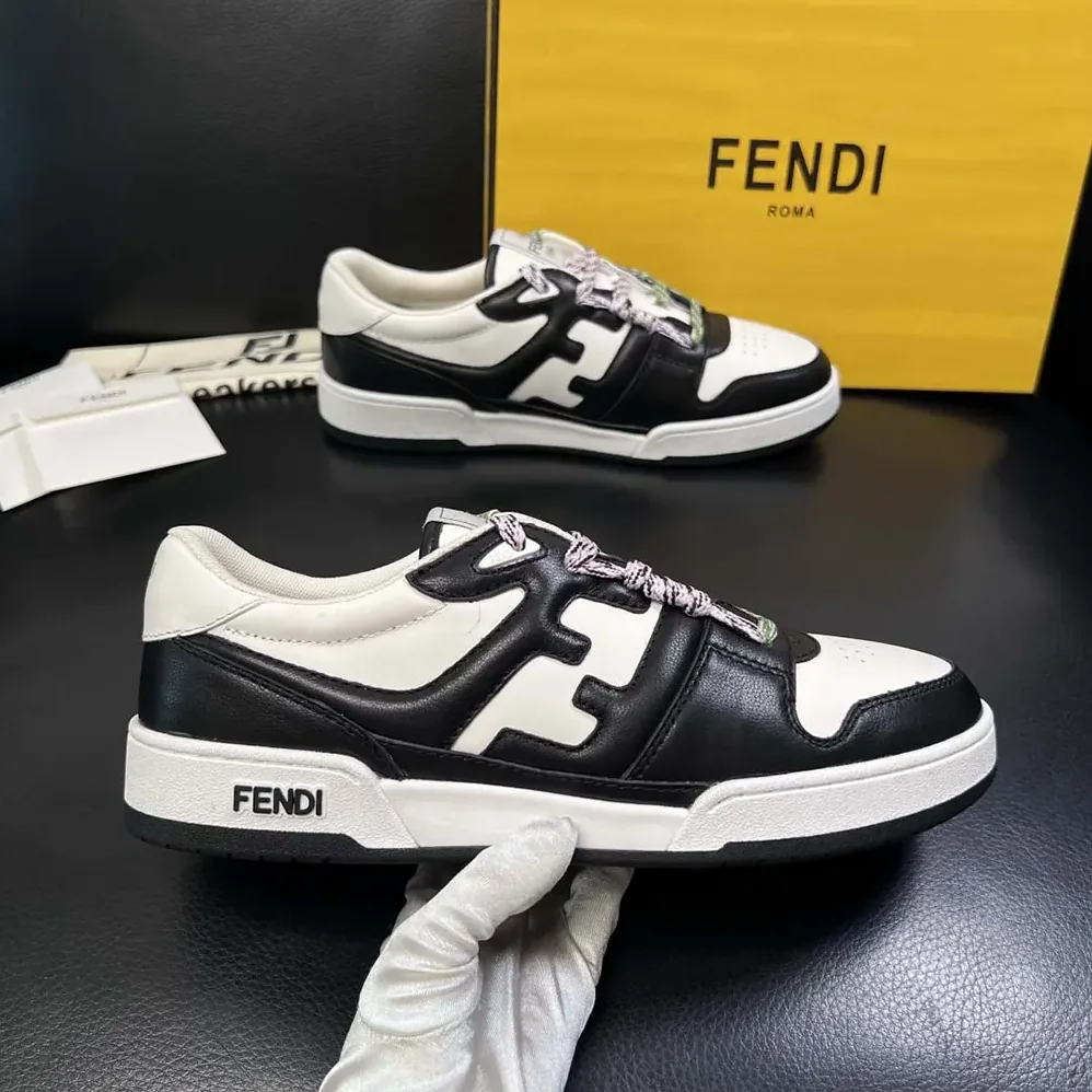 Fendi Match Black and White Leather Low for Unisex in tops