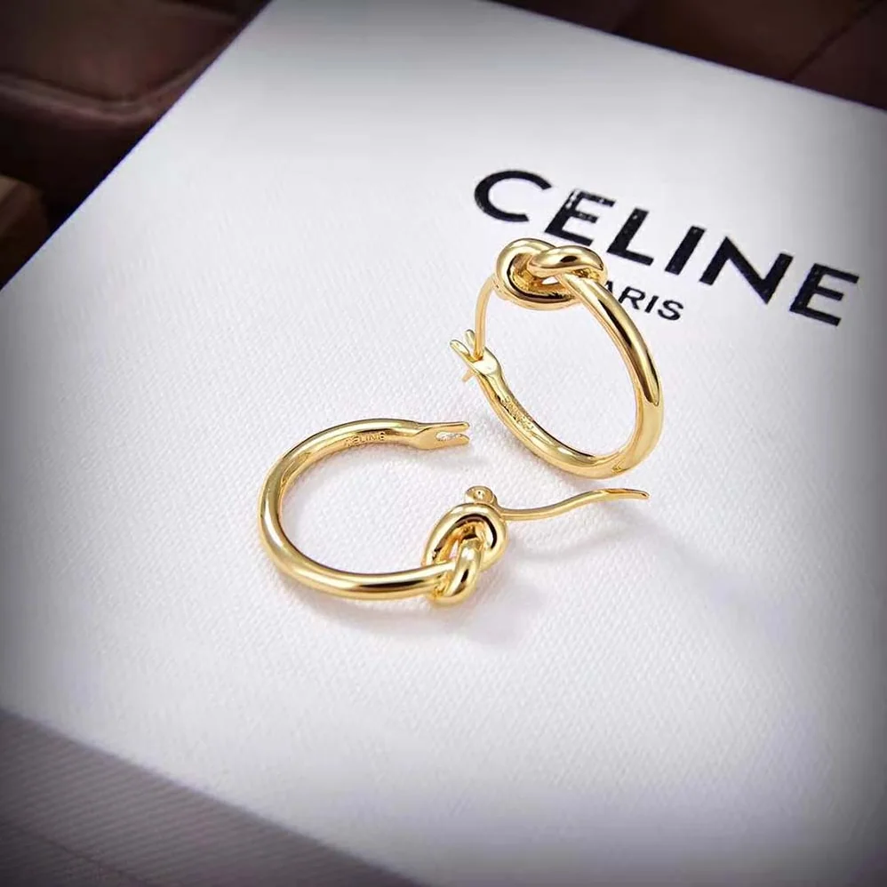 Celine Knot Small Hoops in Brass with Gold Finish for Women Celine Knot Small Hoops in Brass with Gold Finish for Women