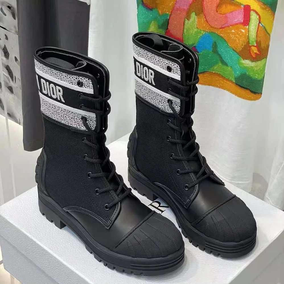 Dior D-major Ankle Boot Black and White Technical Fabric and Black Calfskin for Women Dior D-major Ankle Boot Black and White Technical Fabric and Black Calfskin for Women