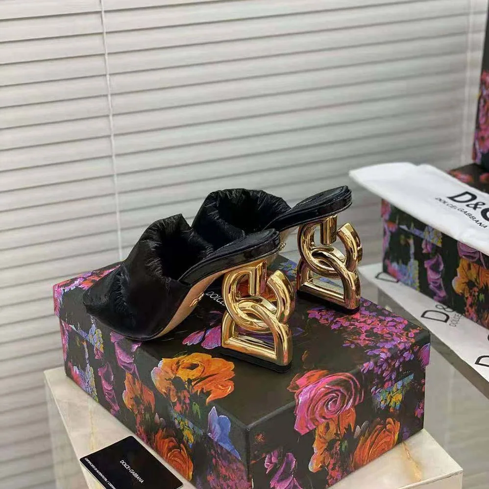 Dolce Gabbana D&G Down-Padded Mules with DG Pop Heel for Women in Black