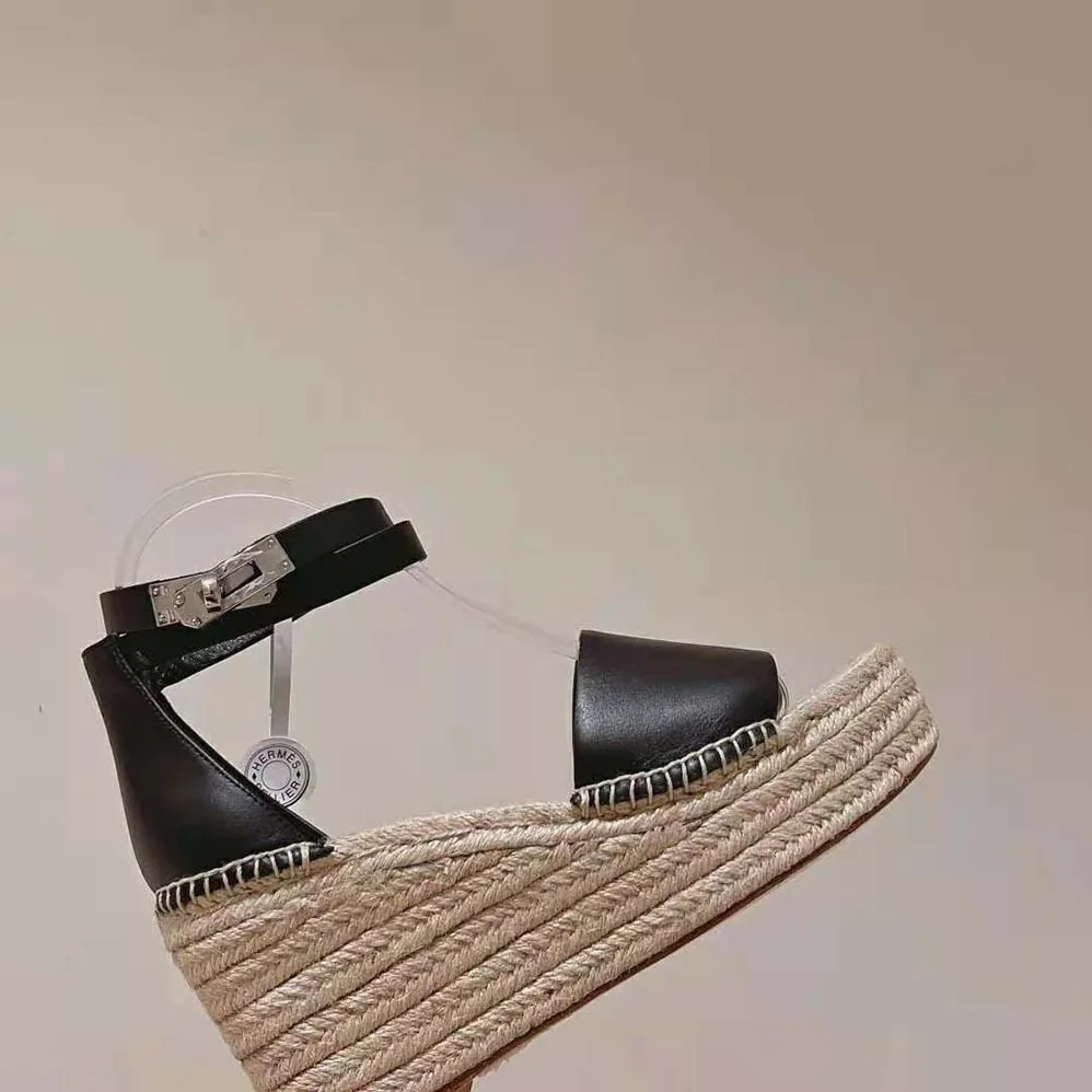 Hermes Tipoli Espadrille in Calfskin with Wrap-Around Ankle Strap for Women in Black Hermes Tipoli Espadrille in Calfskin with Wrap-Around Ankle Strap for Women in Black