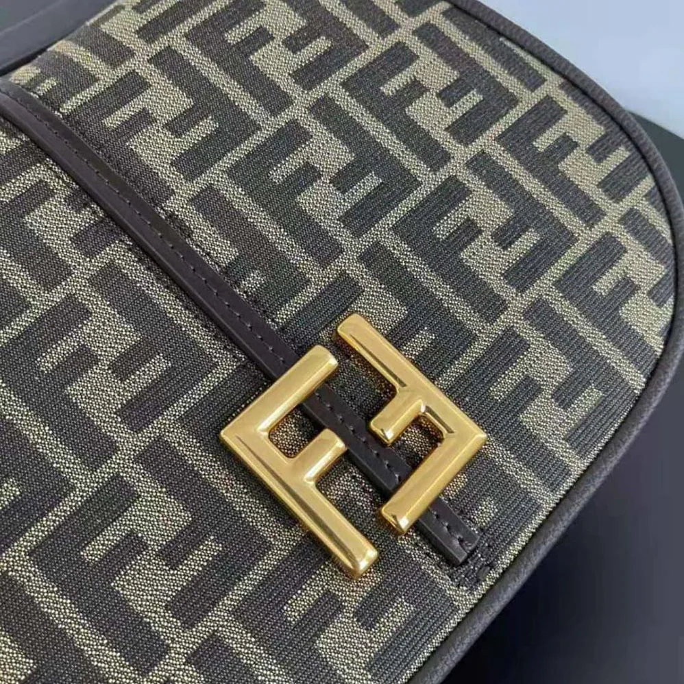 Fendi C'mon Medium Brown FF Jacquard Fabric and Leather Bag for Women Fendi C'mon Medium Brown FF Jacquard Fabric and Leather Bag for Women