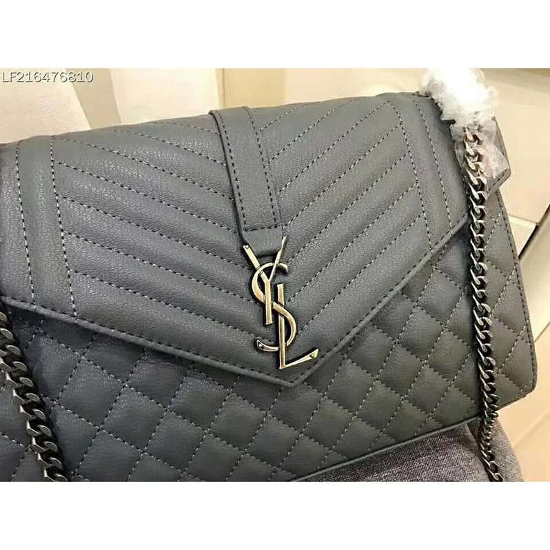 Saint Laurent YSL Large Envelope Mixed Grain De Poudre Matelasse in Grey