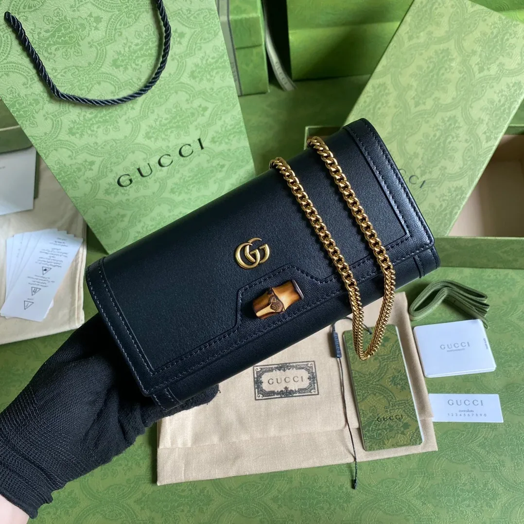 Gucci Diana Chain Wallet With Bamboo Black , / GG