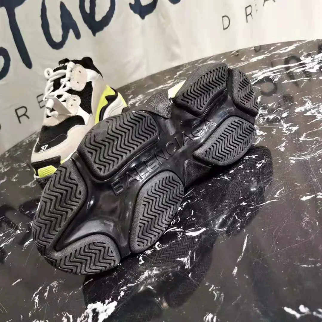 Balenciaga Shoes Triple S Grey Neon Yellow White Leather for Women Balenciaga Shoes Triple S Grey Neon Yellow White Leather for Women