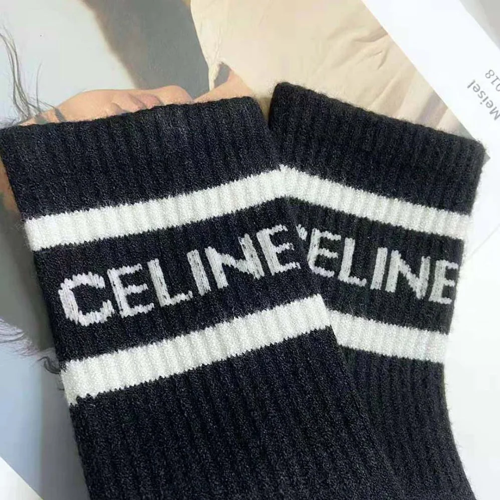 Celine Socks in Striped Cotton for Women in Black