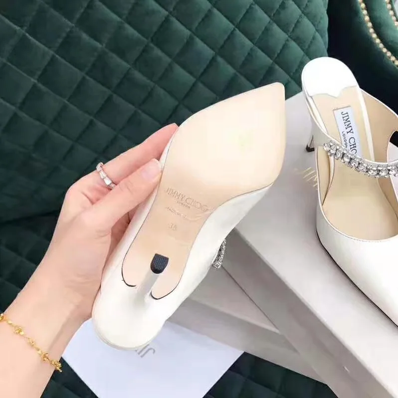 Jimmy Choo Shoes Bing 65 Linen Patent Leather Mules with Crystal Strap for Women Jimmy Choo Shoes Bing 65 Linen Patent Leather Mules with Crystal Strap for Women