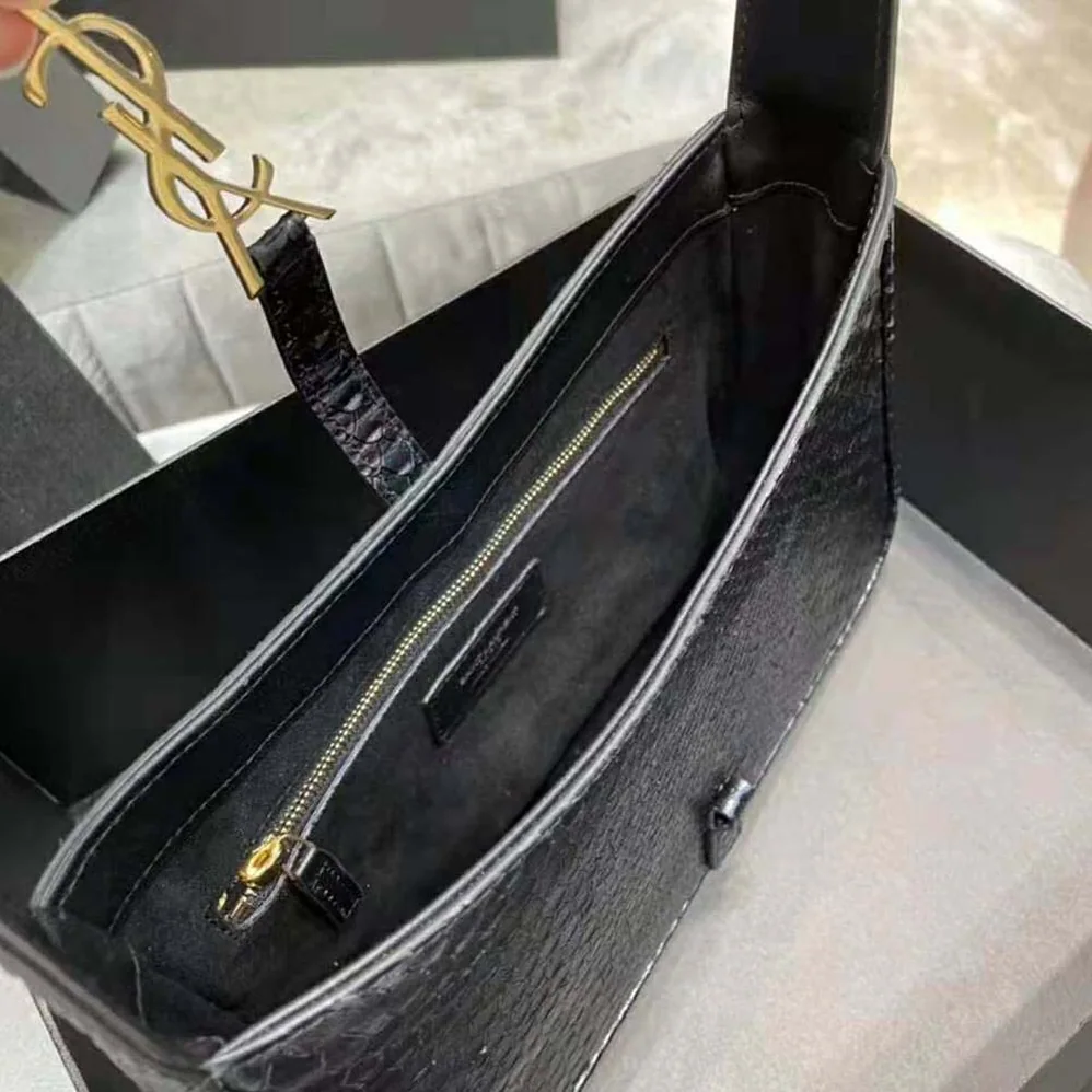 Saint Laurent YSL LE 5 A 7 Hobo Bag in Matte Python for Women in Black Saint Laurent YSL LE 5 A 7 Hobo Bag in Matte Python for Women in Black