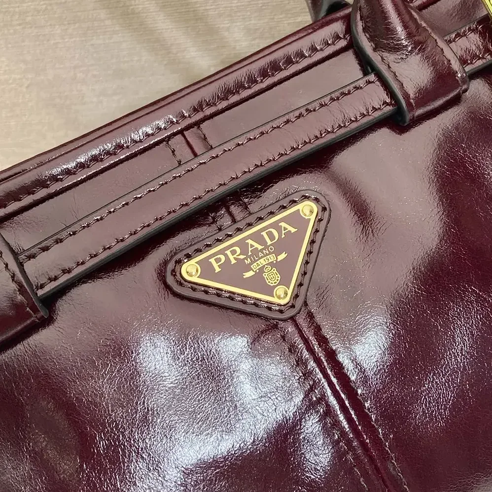 Prada Bonnie Medium Leather Handbag for Women in Maroon
