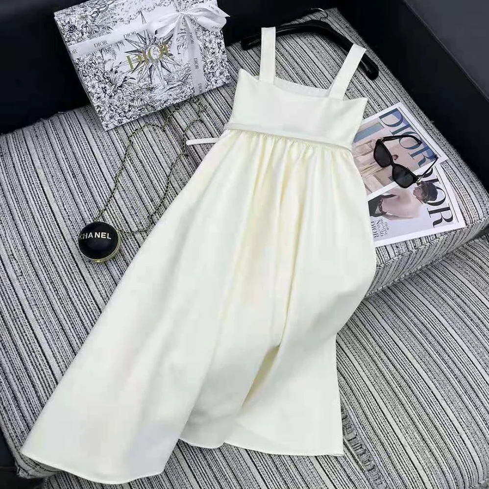 Dior Mid-length Belted Dress Ecru Wool and Silk Shantung for Women Dior Mid-length Belted Dress Ecru Wool and Silk Shantung for Women