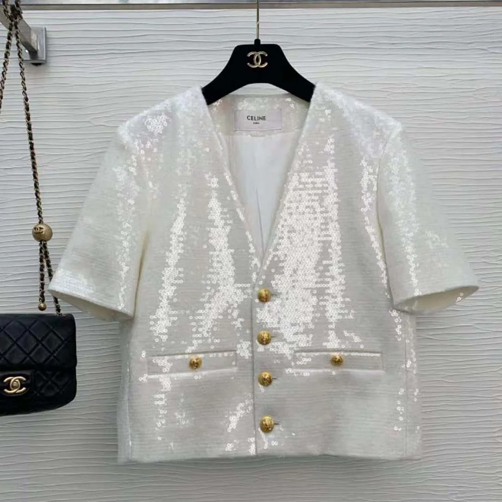 Celine Embroidered Cardigan Jacket in Bouclé Tweed for Women