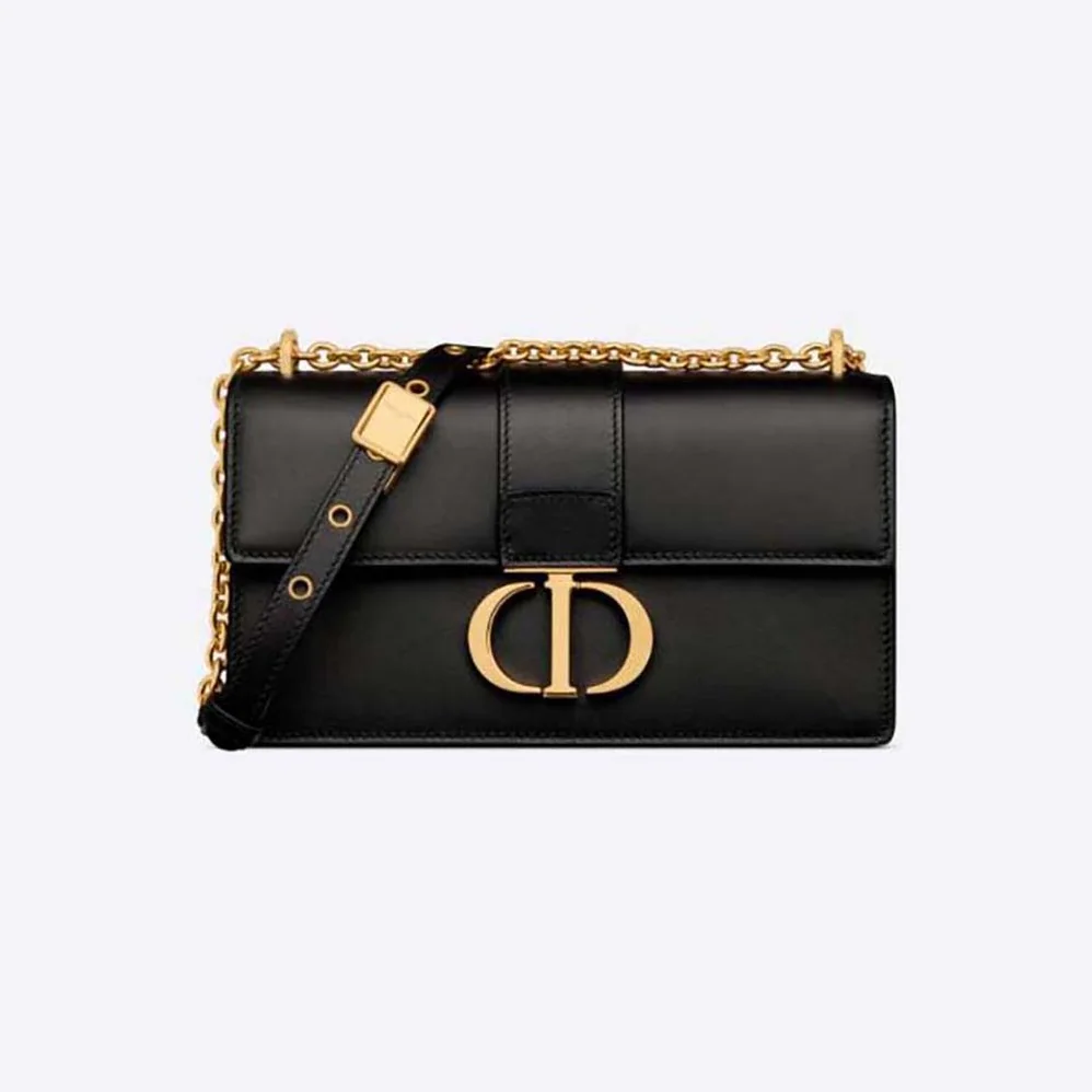 Dior 30 Montaigne East-West Bag with Chain Black Calfskin for Women