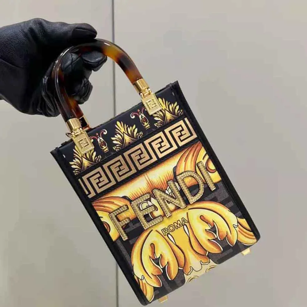 Fendi Mini Sunshine Shopper Fendace Printed FF Leather Mini Bag for Women Fendi Mini Sunshine Shopper Fendace Printed FF Leather Mini Bag for Women