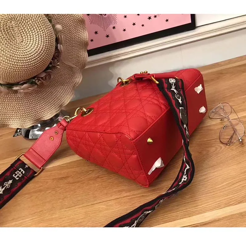 Dior My Lady Dior Bag in Cannage Lambskin in Red