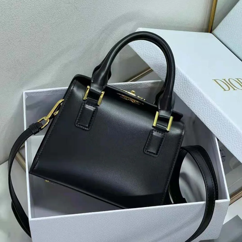 Dior Small Boston Bag Black Box Calfskin for Women
