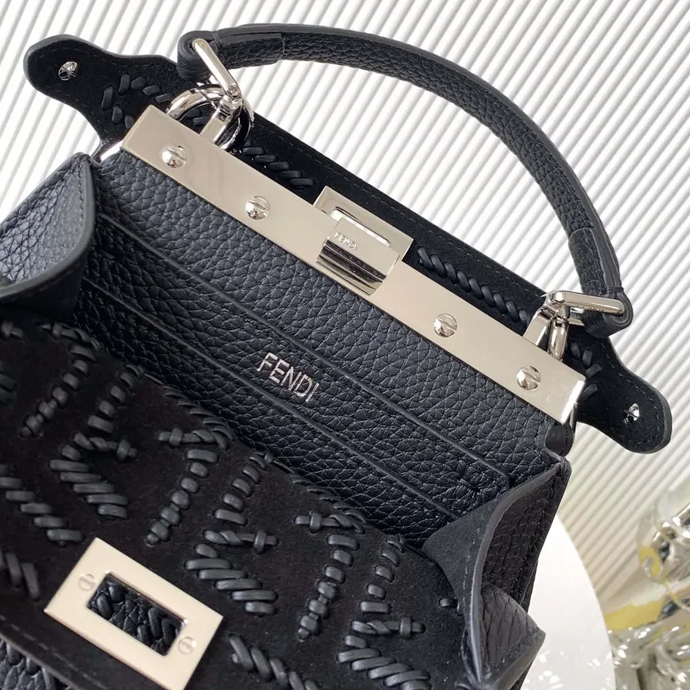 Fendi Peekaboo ISeeU Mini Leather Bag with FF Interlacing for Women Fendi Peekaboo ISeeU Mini Leather Bag with FF Interlacing for Women