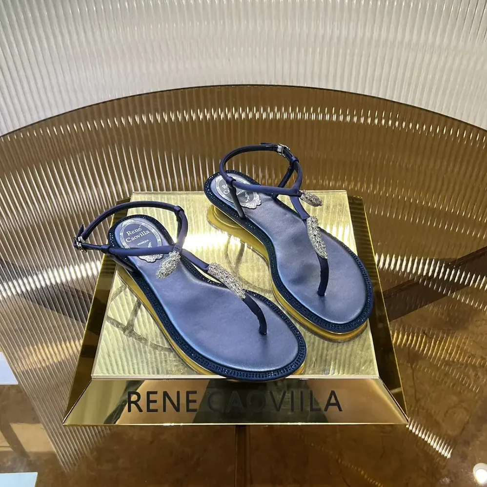 Rene Caovilla Serpente Indigo Thong Sandal 10 for Women