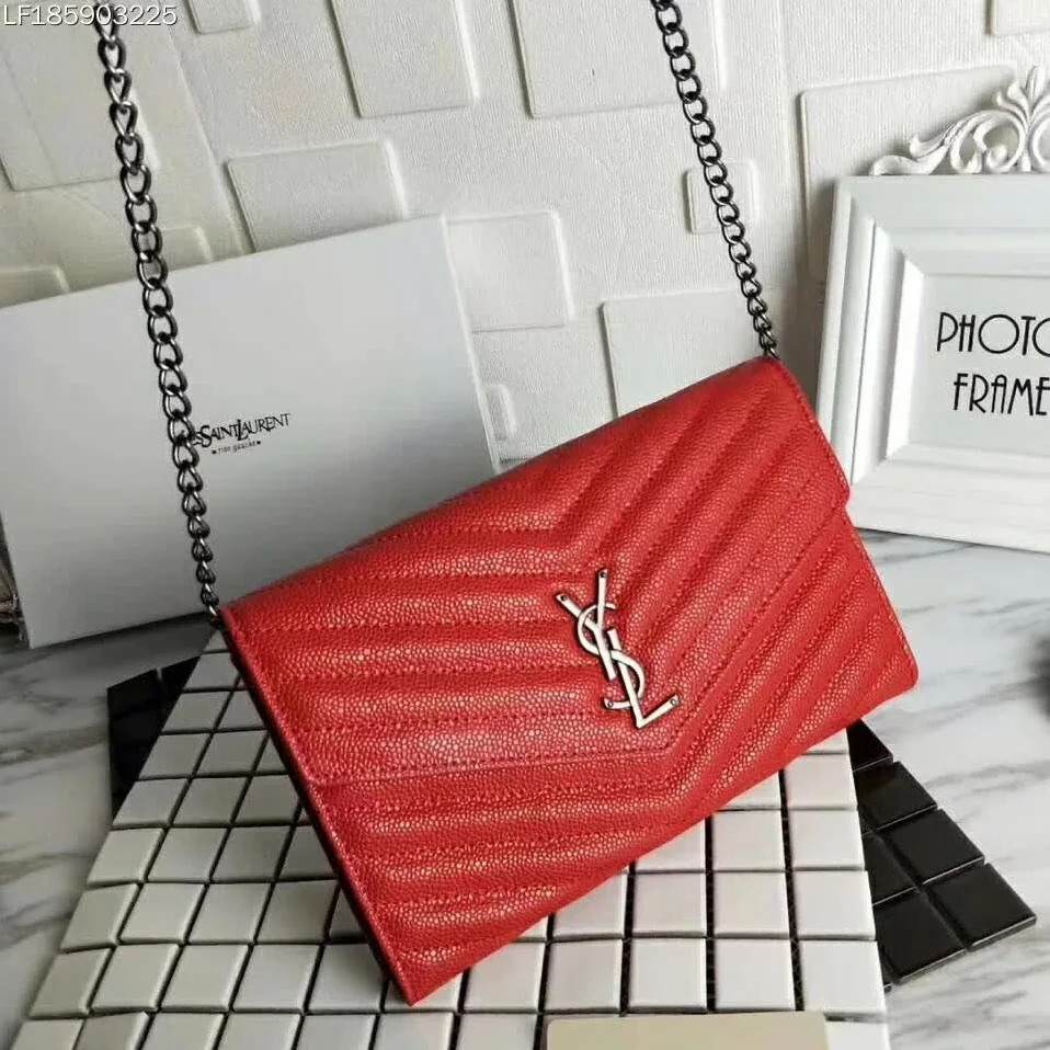Saint Laurent YSL Medium Monogram Envelope Chain Wallet Silver Hardware Saint Laurent YSL Medium Monogram Envelope Chain Wallet Silver Hardware