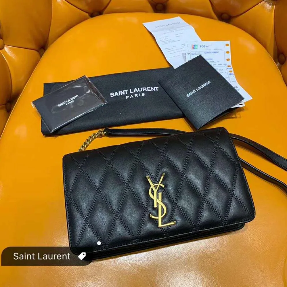 Saint Laurent YSL Angie Chain Bag Diamond-Quilted Lambskin for Women in Black Saint Laurent YSL Angie Chain Bag Diamond-Quilted Lambskin for Women in Black