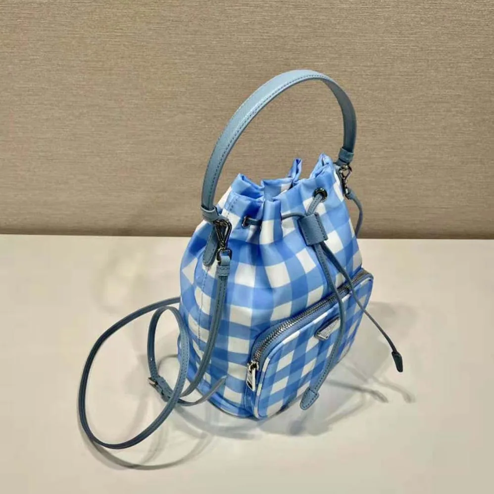 Prada Duet Printed Re-Nylon Bag for Women in Blue