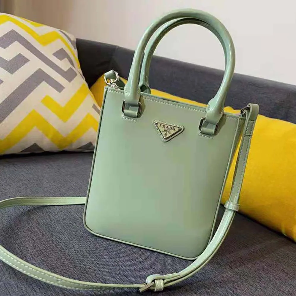 Prada Small Brushed Leather Tote for Women in Aqua Prada Small Brushed Leather Tote for Women in Aqua