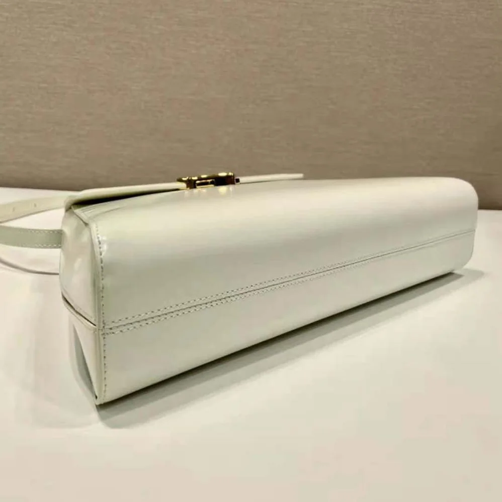 Prada Medium Brushed Leather Handbag for Women in White Prada Medium Brushed Leather Handbag for Women in White