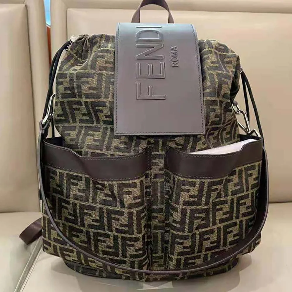 Fendi Strike Large FF Jacquard Fabric Backpack for Men in Brown