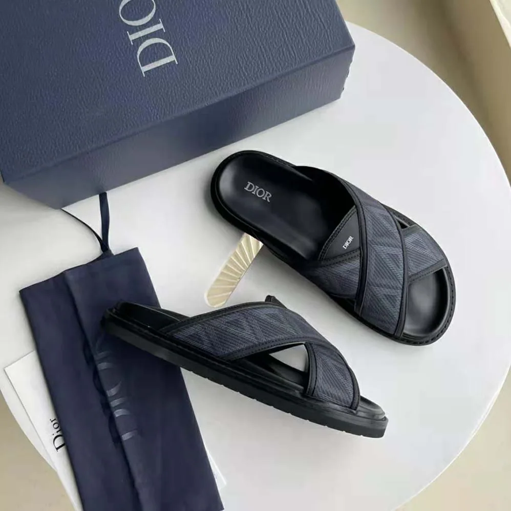 Dior Aqua Sandal Black CD Diamond Canvas for Men Dior Aqua Sandal Black CD Diamond Canvas for Men