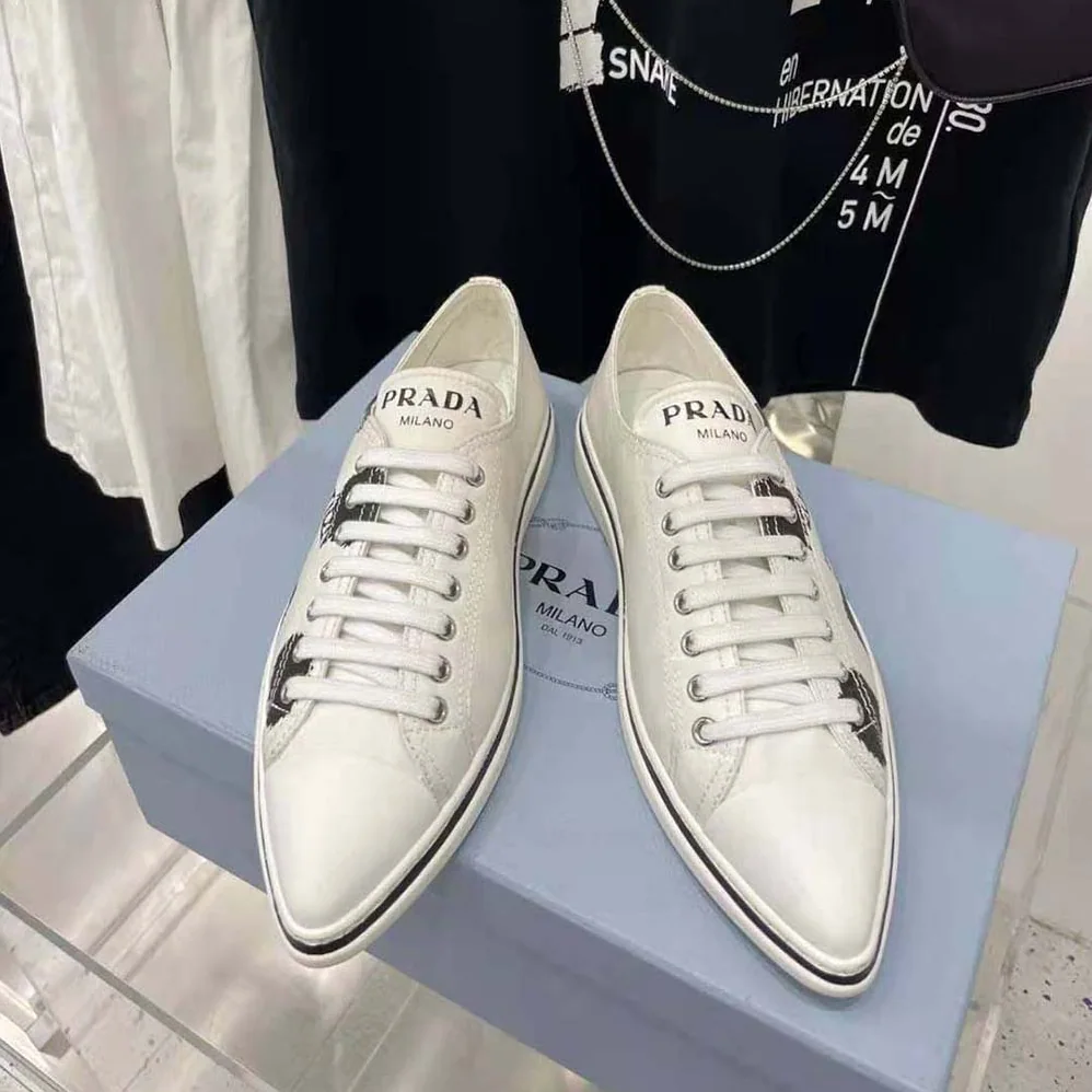 Prada Printed Cotton Gabardine Sneakers for Women in White Prada Printed Cotton Gabardine Sneakers for Women in White