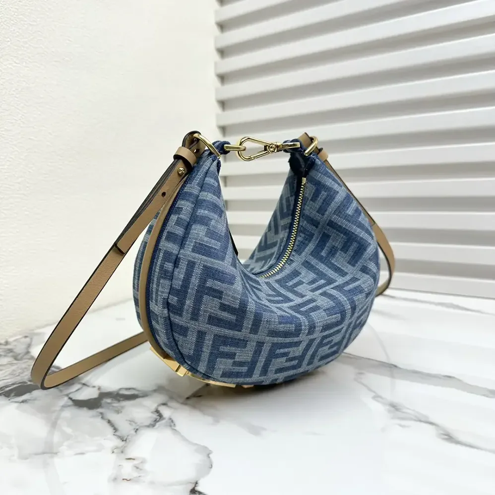 Fendi Fendigraphy Mini Light Blue FF Denim Fabric Mini Bag for Women Fendi Fendigraphy Mini Light Blue FF Denim Fabric Mini Bag for Women