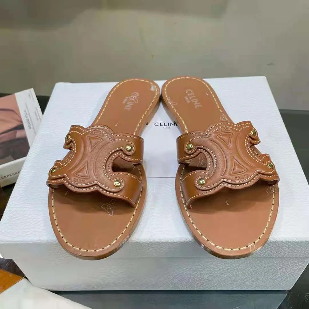 Celine Triomphe Mule in Calfskin for Women in Tan Celine Triomphe Mule in Calfskin for Women in Tan